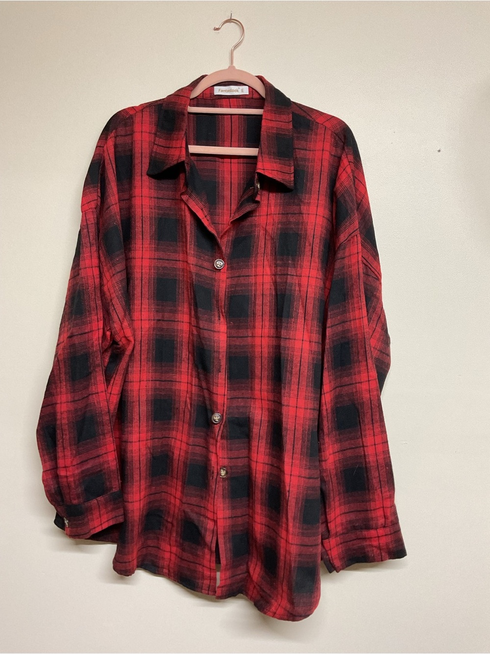 Relaxed Red and Black Plaid Button-Down Shirt